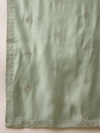 Men Green Silk Blend Solid Embroidered Straight Kurta with Dupatta-MKUD1004
