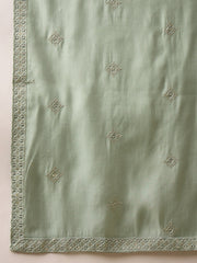Men Green Silk Blend Embroidered Straight Kurta Trouser with Dupatta-MKPD1004
