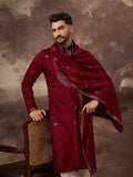 Men Maroon Silk Blend Embroidered Straight Kurta Trouser with Dupatta-MKPD1005