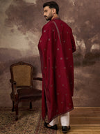Men Maroon Silk Blend Embroidered Straight Kurta Trouser with Dupatta-MKPD1005
