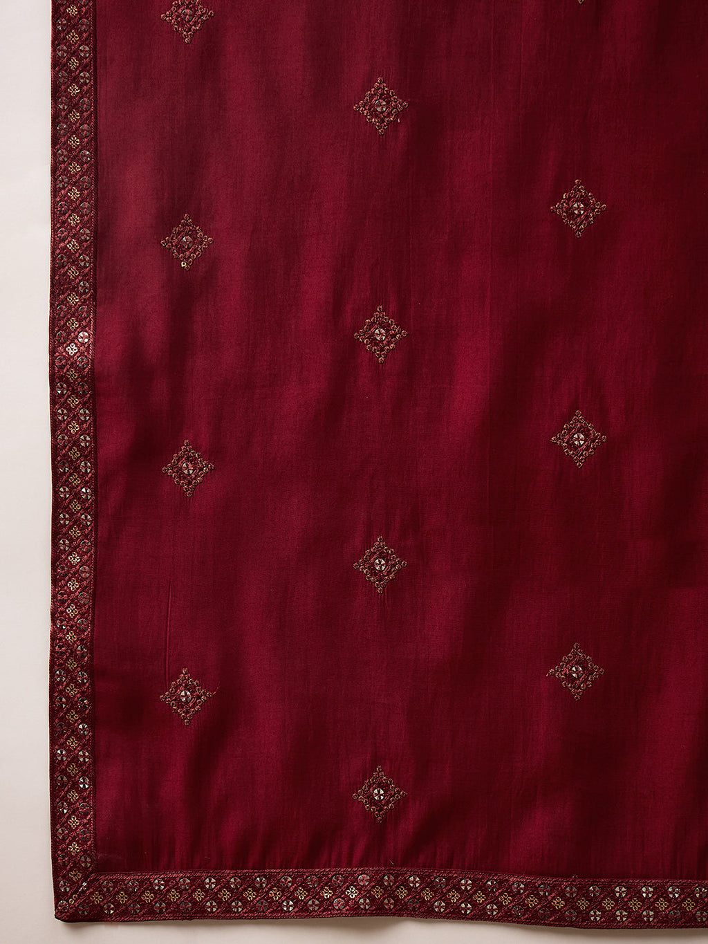 Men Maroon Silk Blend Embroidered Straight Kurta Trouser with Dupatta-MKPD1005