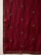 Men Maroon Silk Blend Solid Embroidered Straight Kurta with Dupatta-MKUD1005