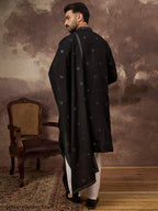 Men Black Silk Blend Embroidered Straight Kurta Trouser with Dupatta-MKPD1006