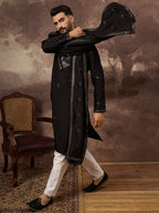Men Black Silk Blend Embroidered Straight Kurta Trouser with Dupatta-MKPD1006