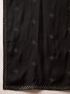 Men Black Silk Blend Embroidered Straight Kurta Trouser with Dupatta-MKPD1006