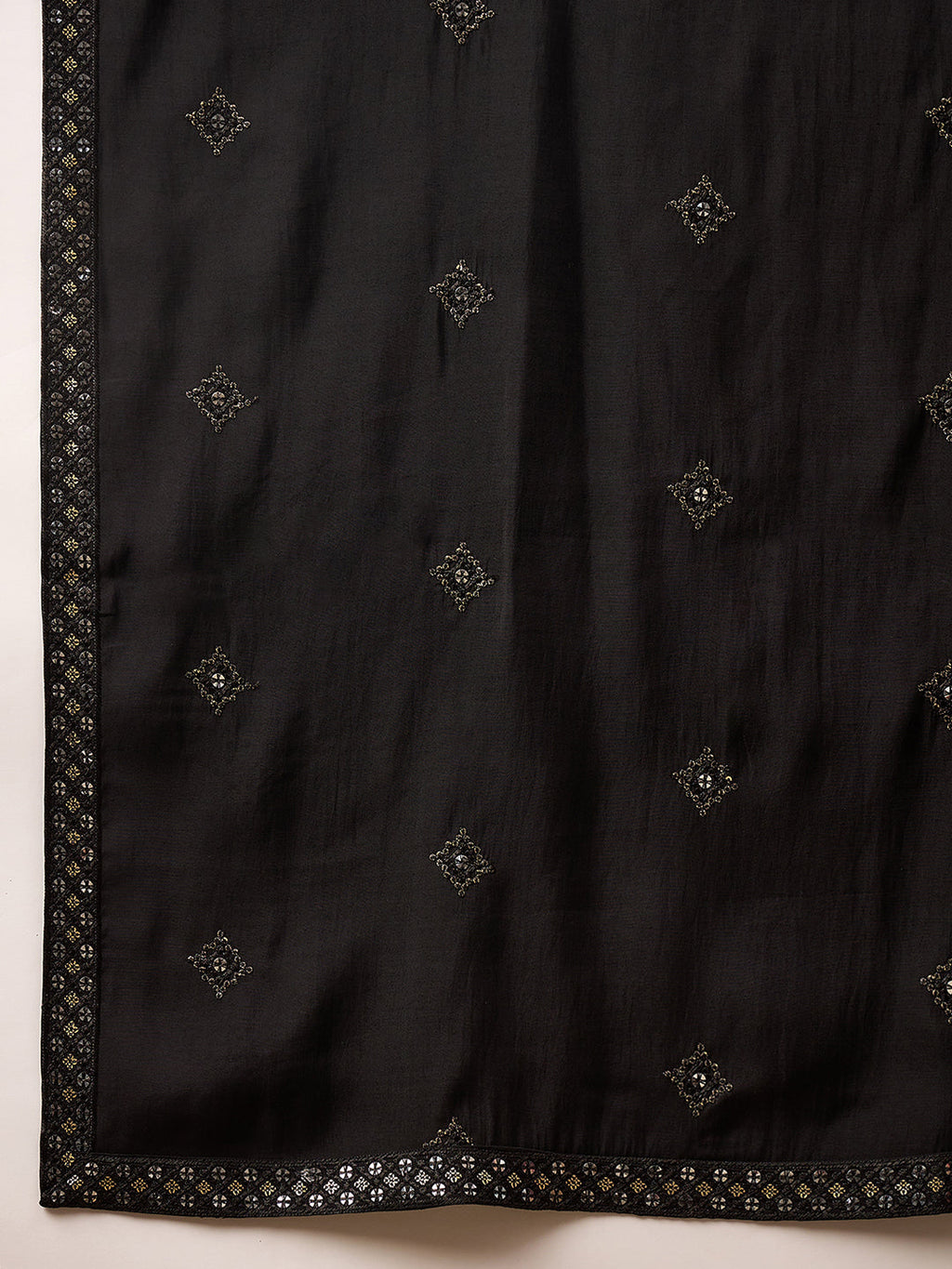 Men Black Silk Blend Solid Embroidered Straight Kurta with Dupatta-MKUD1006