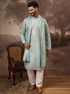 Men Blue Silk Blend Embroidered Straight Kurta Trouser with Dupatta-MKPD1007