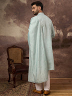 Men Blue Silk Blend Embroidered Straight Kurta Trouser with Dupatta-MKPD1007