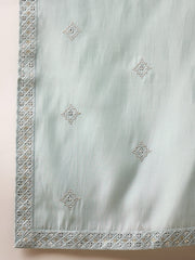 Men Blue Silk Blend Embroidered Straight Kurta Trouser with Dupatta-MKPD1007