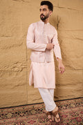 Pink Silk Blend Woven Design Mandarin Collar Koti MKOT1013