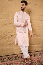 Pink Silk Blend Woven Design Mandarin Collar Koti MKOT1013