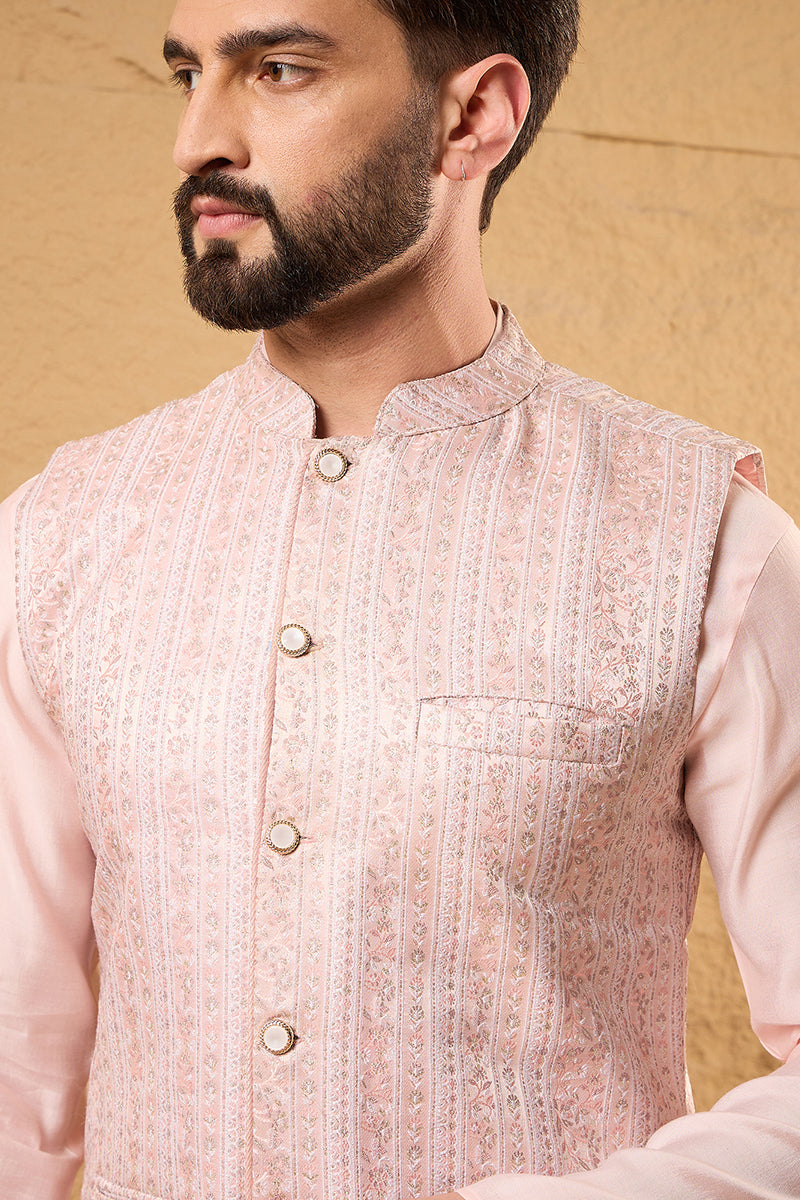 Pink Silk Blend Woven Design Indian Wear for Men MKOT1013 | DesiQlo