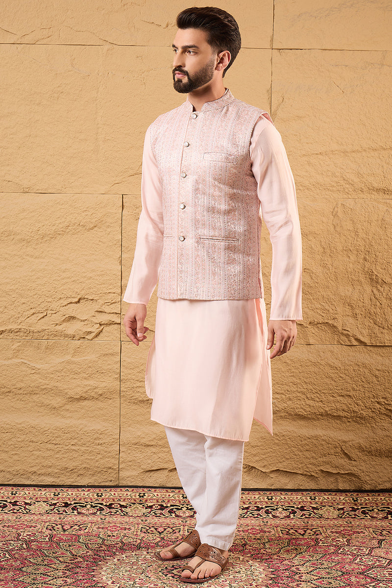 Pink Silk Blend Woven Design Indian Wear for Men MKOT1013 | DesiQlo
