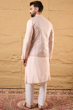 Pink Silk Blend Woven Design Mandarin Collar Koti MKOT1013