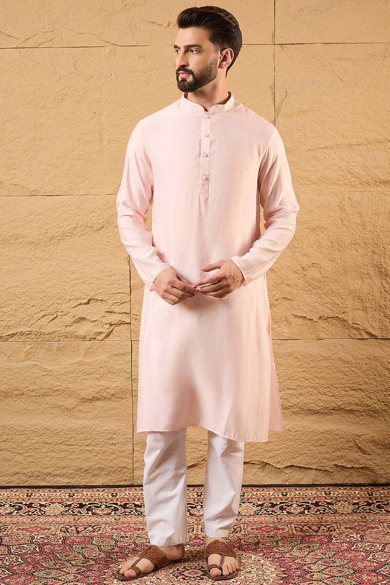 Pink Silk Blend Woven Design Mandarin Collar Koti MKOT1013