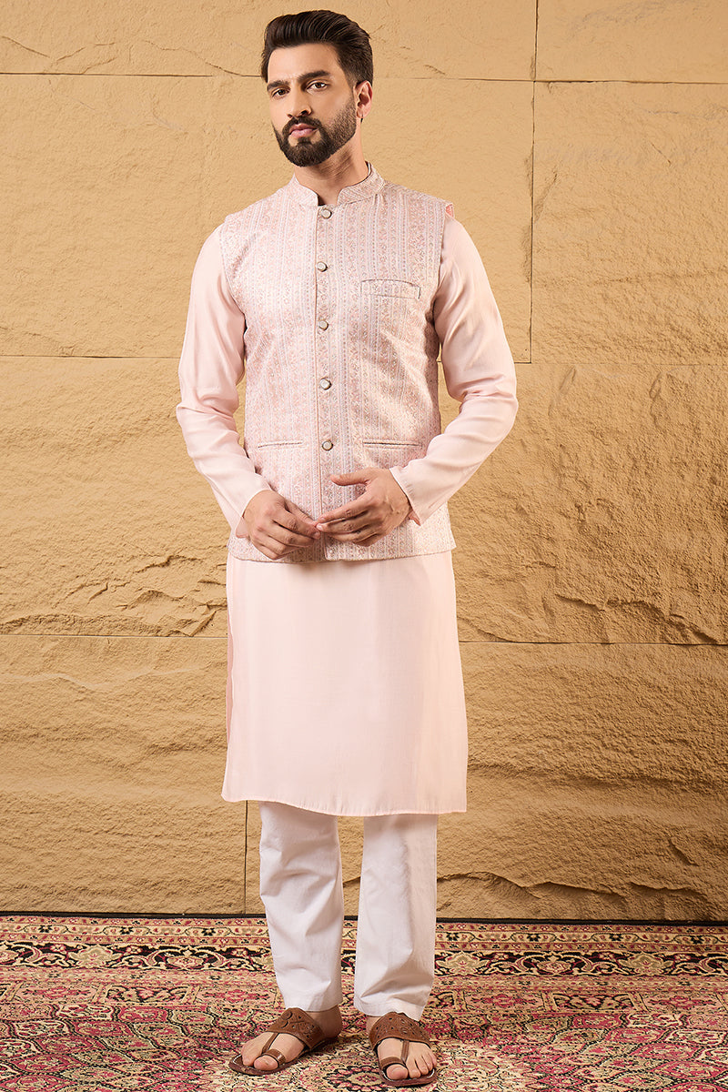 Pink Silk Blend Woven Design Indian Wear for Men MKOT1013 | DesiQlo