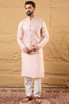 Pink Silk Blend Woven Design Mandarin Collar Koti MKOT1013