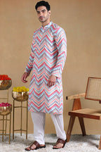 Pink Viscose Rayon Chevron Printed Straight Kurta with Trousers MKSET1008PNK