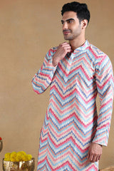 Pink Viscose Rayon Chevron Printed Straight Kurta with Trousers MKSET1008PNK