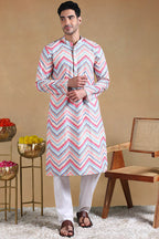 Pink Viscose Rayon Chevron Printed Straight Kurta with Trousers MKSET1008PNK
