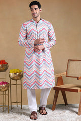 Pink Viscose Rayon Chevron Printed Straight Kurta with Trousers MKSET1008PNK