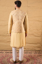 Yellow Silk Blend Woven Design Mandarin Collar Koti MKOT1012