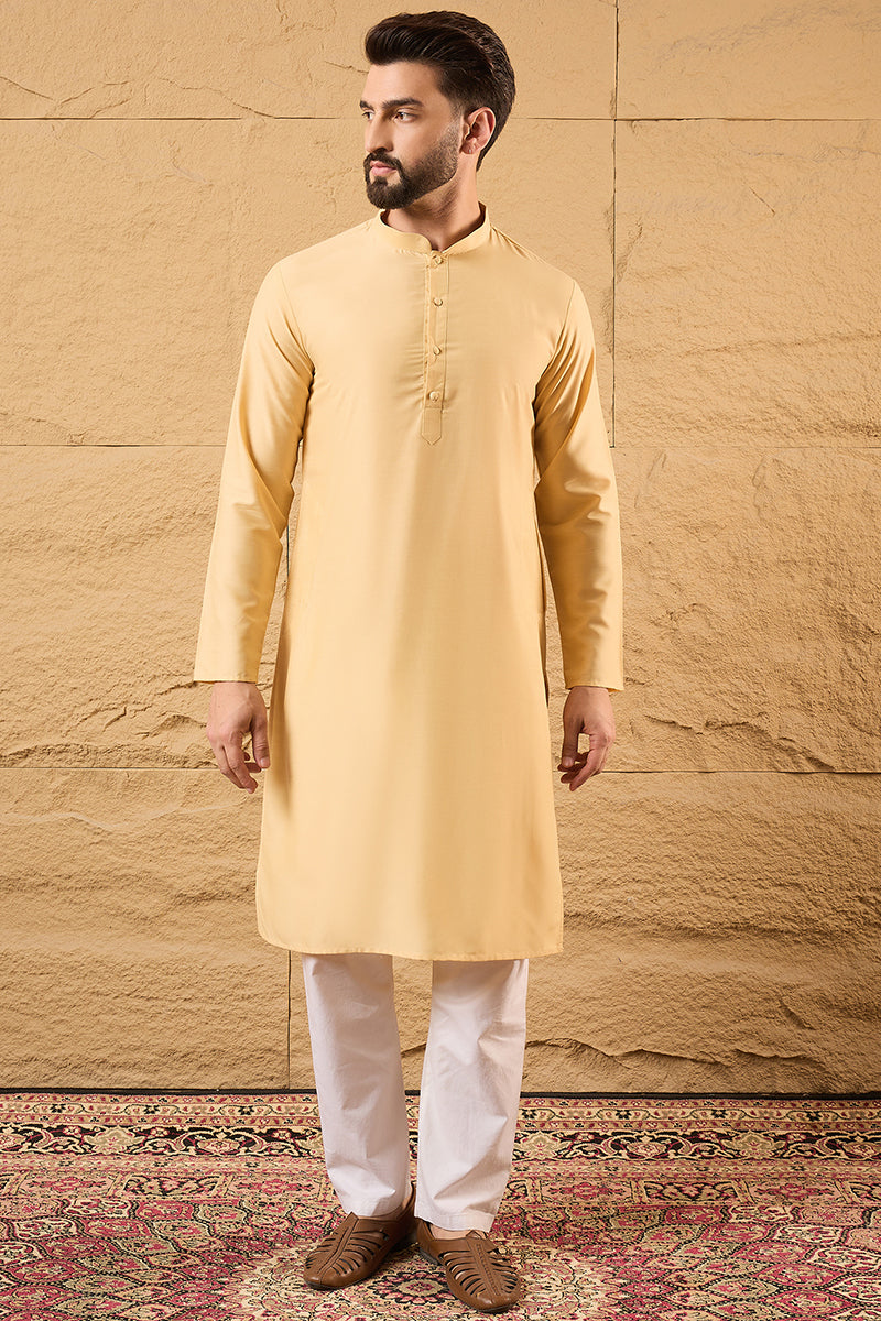 Yellow Silk Blend Woven Design Indian Wear for Men | DesiQlo India