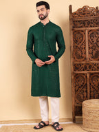 Men Green Viscose Rayon Solid Embroidered Straight Kurta with Trousers-MKSET1011GRN