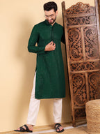 Men Green Viscose Rayon Solid Embroidered Straight Kurta with Trousers-MKSET1011GRN