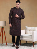 Men Black Viscose Rayon Geometric Dyed Straight Kurta with Trousers-MKSET1013BLK