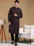 Men Black Viscose Rayon Geometric Dyed Straight Kurta with Trousers-MKSET1013BLK