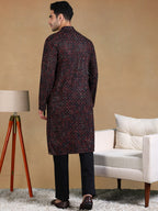 Men Black Viscose Rayon Geometric Dyed Straight Kurta with Trousers-MKSET1013BLK