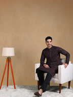 Men Black Viscose Rayon Geometric Dyed Straight Kurta with Trousers-MKSET1013BLK