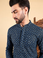 Men Blue Viscose Rayon Solid Dyed Straight Kurta with Trouser-MKSET1013BLU