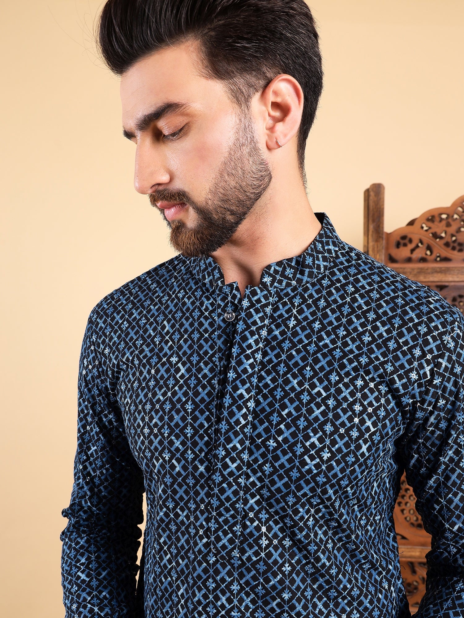 Men Blue Viscose Rayon Solid Dyed Straight Kurta with Trouser-MKSET1013BLU