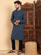 Men Blue Viscose Rayon Solid Dyed Straight Kurta with Trouser-MKSET1013BLU