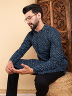 Men Blue Viscose Rayon Solid Dyed Straight Kurta with Trouser-MKSET1013BLU