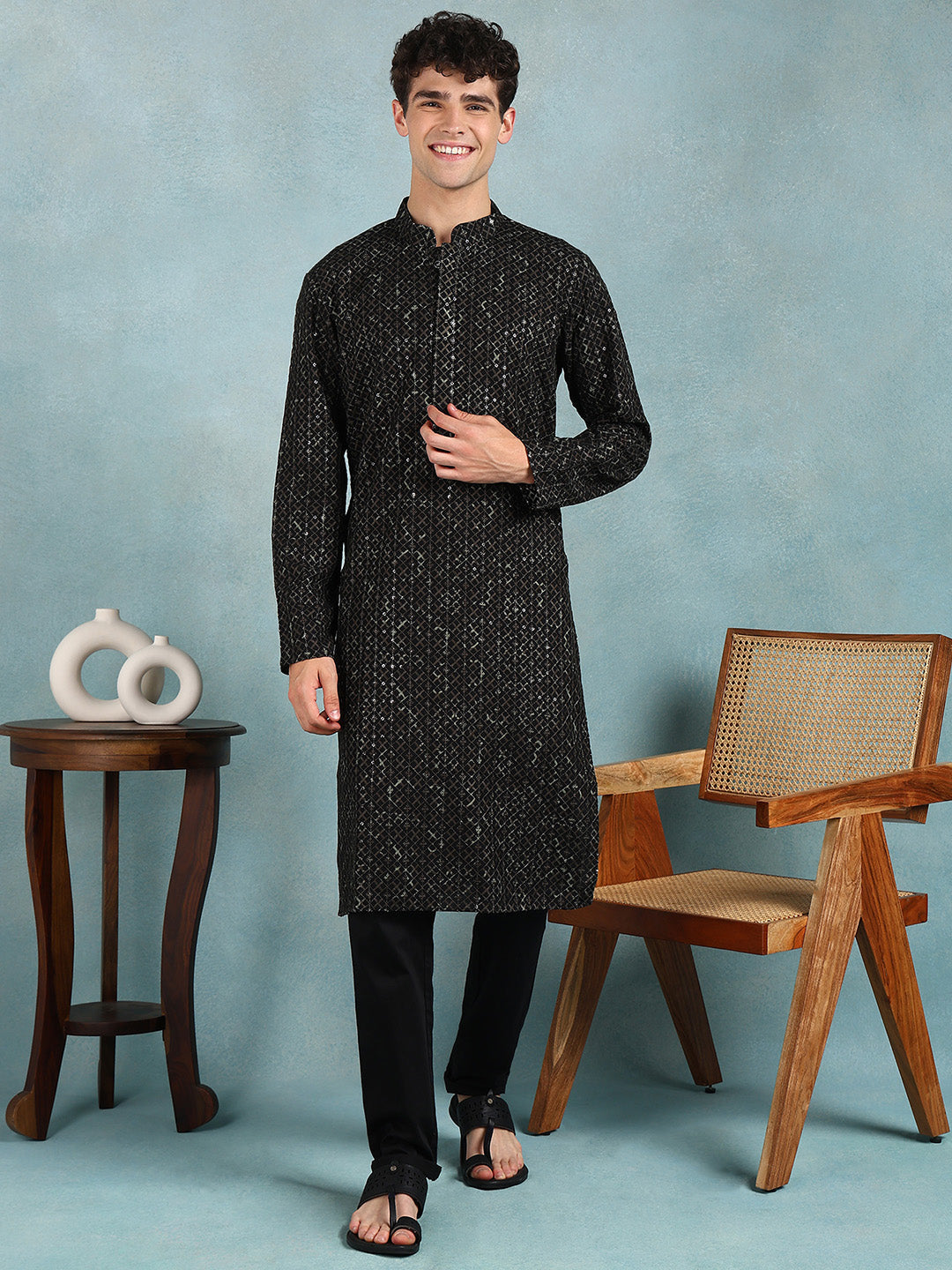 Men Green Viscose Rayon Solid Dyed Straight Kurta with Trouser-MKSET1013GRN