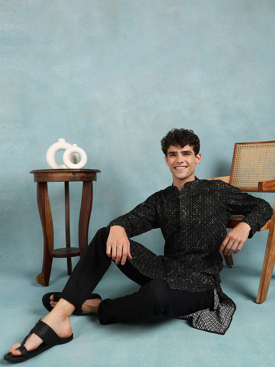 Men Green Viscose Rayon Solid Dyed Straight Kurta with Trouser-MKSET1013GRN