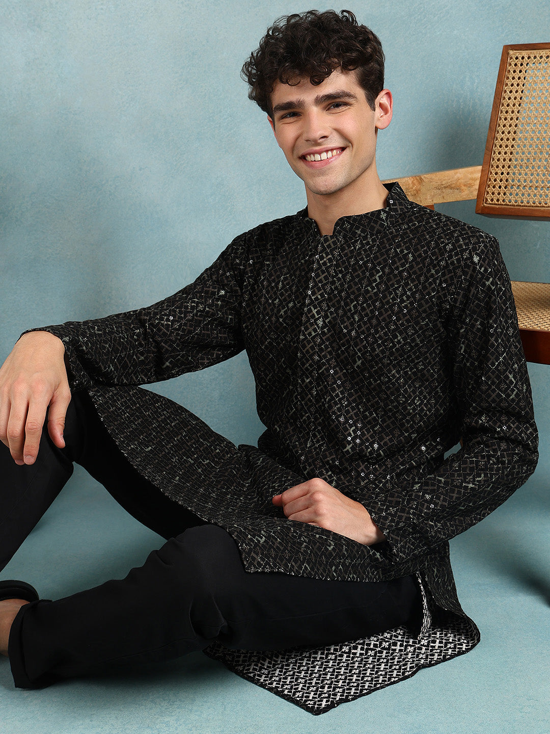 Men Green Viscose Rayon Solid Dyed Straight Kurta with Trouser-MKSET1013GRN