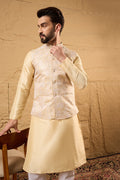 Cream Silk Blend Woven Design Mandarin Collar Koti MKOT1011