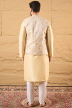 Cream Silk Blend Woven Design Mandarin Collar Koti MKOT1011