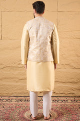 Cream Silk Blend Woven Design Mandarin Collar Koti MKOT1011