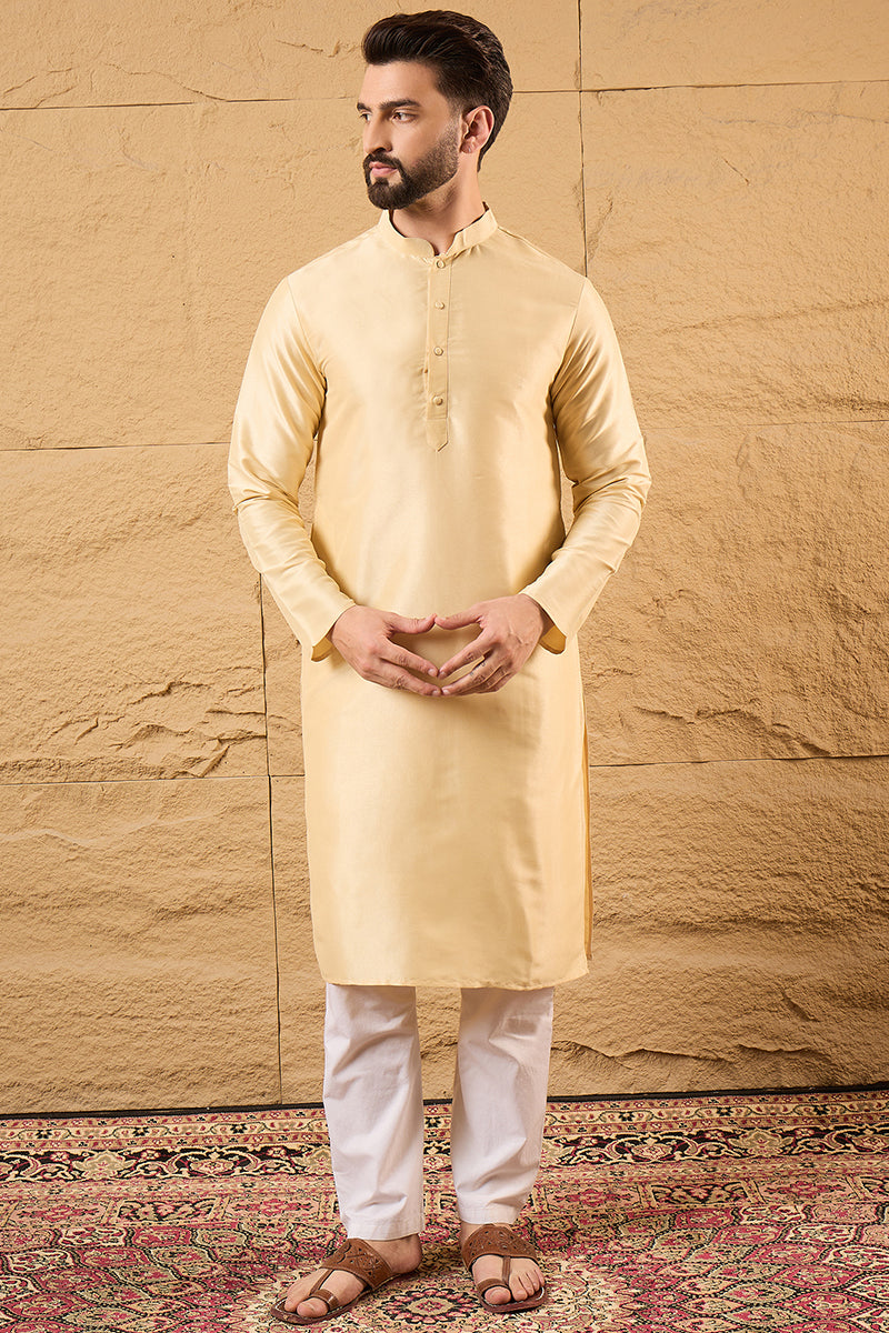 Cream Silk Blend Woven Design Indian Wear for Men | DesiQlo India