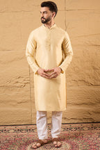 Cream Silk Blend Woven Design Mandarin Collar Koti MKOT1011
