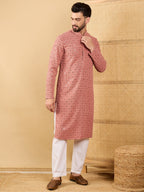 Men Rust Viscose Rayon Solid Embroidered Straight Kurta with Trouser-MKSET1055
