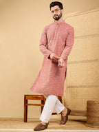 Men Rust Viscose Rayon Solid Embroidered Straight Kurta with Trouser-MKSET1055