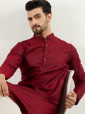 Men Maroon Pure Cotton Solid Woven Design Straight Kurta with Trousers-MKSET1096