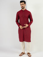 Men Maroon Pure Cotton Solid Woven Design Straight Kurta with Trousers-MKSET1096