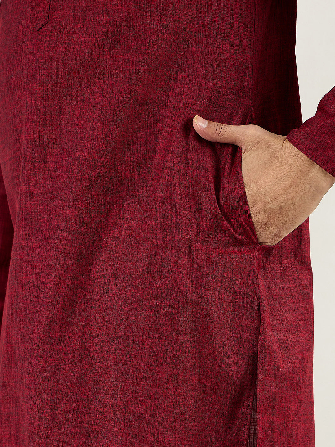 Men Maroon Pure Cotton Solid Woven Design Straight Kurta with Trousers-MKSET1096